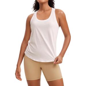 imageCRZ YOGA Womens Pima Cotton Racerback Workout Tank Tops Scoop Neck Athletic Loose Sleeveless ShirtsWhite Apricot