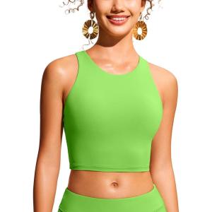 imageCRZ YOGA Womens Racerback Bikini Tops Quick Dry High Neck Modest Swimsuit Padded Sports Bathing SuitGreen Glow