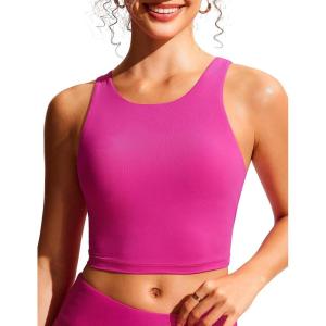 imageCRZ YOGA Womens Racerback Bikini Tops Quick Dry High Neck Modest Swimsuit Padded Sports Bathing SuitHibiscus Purple