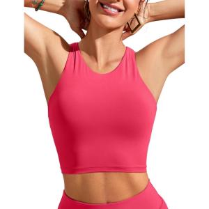 imageCRZ YOGA Womens Racerback Bikini Tops Quick Dry High Neck Modest Swimsuit Padded Sports Bathing SuitMagenta