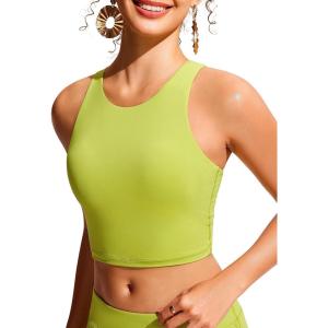imageCRZ YOGA Womens Racerback Bikini Tops Quick Dry High Neck Modest Swimsuit Padded Sports Bathing SuitPrimrose Yellow