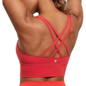 imageCRZ YOGA Womens Strappy Longline Sports Bra  Medium Impact Criss Cross Yoga Padded Workout Crop TopCrimson