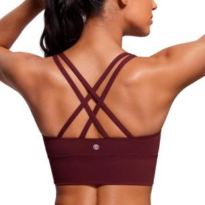 imageCRZ YOGA Womens Strappy Longline Sports Bra  Medium Impact Criss Cross Yoga Padded Workout Crop TopRed Merlot