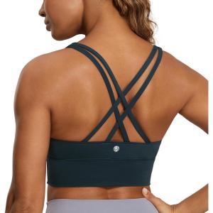 imageCRZ YOGA Womens Strappy Longline Sports Bra  Medium Impact Criss Cross Yoga Padded Workout Crop TopTrue Navy
