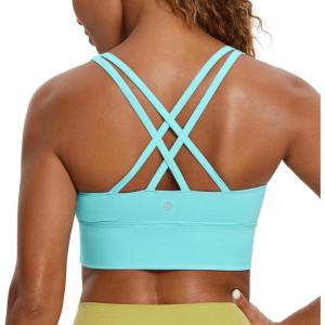 imageCRZ YOGA Womens Strappy Longline Sports Bra  Medium Impact Criss Cross Yoga Padded Workout Crop TopTurquoise