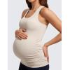 imageCRZ YOGA Butterluxe Womens Racerback Maternity Tank Tops Ruched Sleeveless Pregnancy Yoga Tee with Built in Bra Workout ShirtMojave Tan