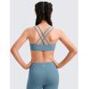 imageCRZ YOGA Girls Butterluxe Sports Bra  Double Spaghetti Strappy Scoop Neck Molded Cup for Training Yoga Teens Kids DanceBlue Ashes