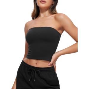 imageCRZ YOGA Butterluxe Double Lined Tube Tops for Women Going Out Crop Sleeveless Tank Bandeau Strapless Casual ShirtsBlack