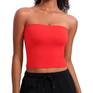imageCRZ YOGA Butterluxe Double Lined Tube Tops for Women Going Out Crop Sleeveless Tank Bandeau Strapless Casual ShirtsDeep Red