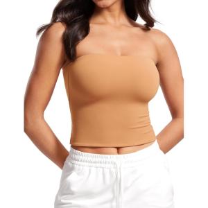imageCRZ YOGA Butterluxe Double Lined Tube Tops for Women Going Out Crop Sleeveless Tank Bandeau Strapless Casual ShirtsDoe Brown