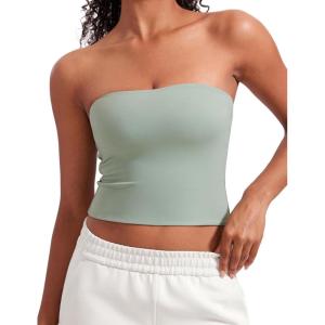 imageCRZ YOGA Butterluxe Double Lined Tube Tops for Women Going Out Crop Sleeveless Tank Bandeau Strapless Casual ShirtsGreen Palm Court