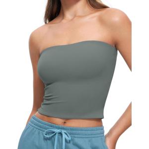 imageCRZ YOGA Butterluxe Double Lined Tube Tops for Women Going Out Crop Sleeveless Tank Bandeau Strapless Casual ShirtsGrey Sage