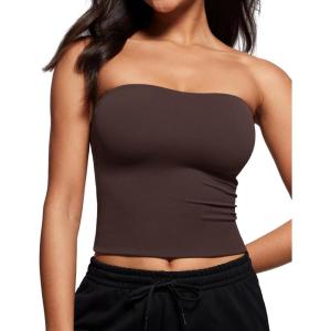 imageCRZ YOGA Butterluxe Double Lined Tube Tops for Women Going Out Crop Sleeveless Tank Bandeau Strapless Casual ShirtsHot Fudge Brown