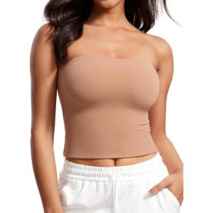 imageCRZ YOGA Butterluxe Double Lined Tube Tops for Women Going Out Crop Sleeveless Tank Bandeau Strapless Casual ShirtsMocha Mousse