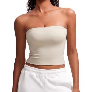 imageCRZ YOGA Butterluxe Double Lined Tube Tops for Women Going Out Crop Sleeveless Tank Bandeau Strapless Casual ShirtsMojave Tan
