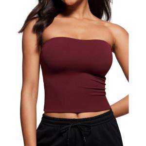 imageCRZ YOGA Butterluxe Double Lined Tube Tops for Women Going Out Crop Sleeveless Tank Bandeau Strapless Casual ShirtsRed Merlot