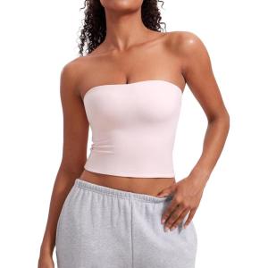 imageCRZ YOGA Butterluxe Double Lined Tube Tops for Women Going Out Crop Sleeveless Tank Bandeau Strapless Casual ShirtsStrawberry Pink