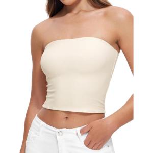 imageCRZ YOGA Butterluxe Double Lined Tube Tops for Women Going Out Crop Sleeveless Tank Bandeau Strapless Casual ShirtsWhite Apricot
