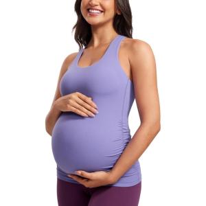 imageCRZ YOGA Butterluxe Womens Racerback Maternity Tank Tops Ruched Sleeveless Pregnancy Yoga Tee with Built in Bra Workout ShirtDark Lavender Purple
