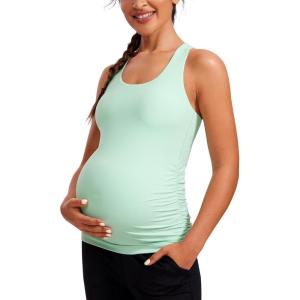 imageCRZ YOGA Butterluxe Womens Racerback Maternity Tank Tops Ruched Sleeveless Pregnancy Yoga Tee with Built in Bra Workout ShirtMint Moment