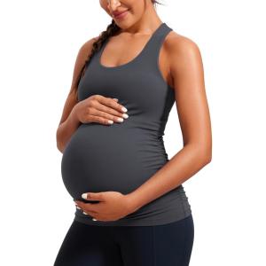 imageCRZ YOGA Butterluxe Womens Racerback Maternity Tank Tops Ruched Sleeveless Pregnancy Yoga Tee with Built in Bra Workout ShirtMysterious Grey