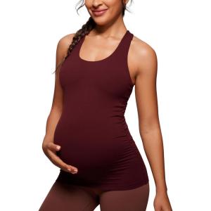 imageCRZ YOGA Butterluxe Womens Racerback Maternity Tank Tops Ruched Sleeveless Pregnancy Yoga Tee with Built in Bra Workout ShirtRed Merlot