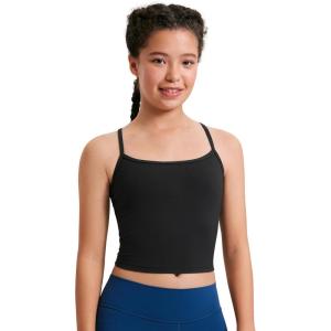 imageCRZ YOGA Girl Butterluxe Double Lined Sleeveless Tank Tops  Camisole Spaghetti Y Back Long Sports Bra for Teen Kid DanceBlack