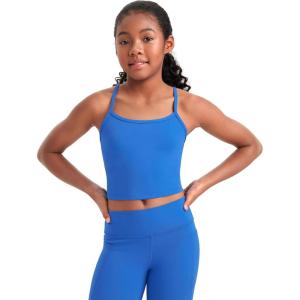 imageCRZ YOGA Girl Butterluxe Double Lined Sleeveless Tank Tops  Camisole Spaghetti Y Back Long Sports Bra for Teen Kid DanceSparkle Blue