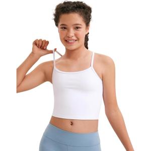 imageCRZ YOGA Girl Butterluxe Double Lined Sleeveless Tank Tops  Camisole Spaghetti Y Back Long Sports Bra for Teen Kid DanceWhite