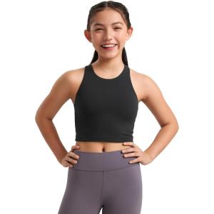 imageCRZ YOGA Girls Butterluxe Double Lined Tank Tops High Neck Racerback Cropped Basic Sleeveless Dance YogaBlack
