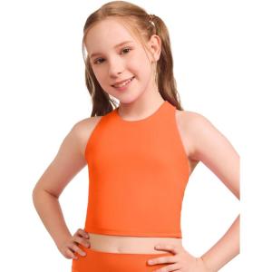 imageCRZ YOGA Girls Butterluxe Double Lined Tank Tops High Neck Racerback Cropped Basic Sleeveless Dance YogaNeon Orange