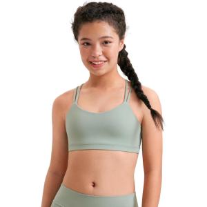 imageCRZ YOGA Girls Butterluxe Sports Bra  Double Spaghetti Strappy Scoop Neck Molded Cup for Training Yoga Teens Kids DanceGreen Palm Court