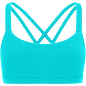 imageCRZ YOGA Girls Butterluxe Sports Bra  Double Spaghetti Strappy Scoop Neck Molded Cup for Training Yoga Teens Kids DanceSpectral Blue