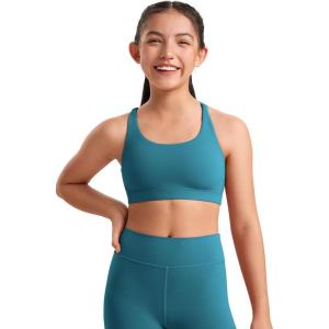 imageCRZ YOGA Girls Butterluxe Training Bra  Strappy Scoop Neck for Teens Kids Yoga Sports Comfort Dance Crop TopBorealis Green