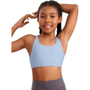 imageCRZ YOGA Girls Butterluxe Training Bra  Strappy Scoop Neck for Teens Kids Yoga Sports Comfort Dance Crop TopCambric Blue
