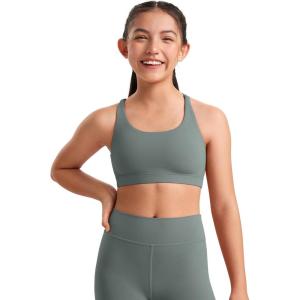 imageCRZ YOGA Girls Butterluxe Training Bra  Strappy Scoop Neck for Teens Kids Yoga Sports Comfort Dance Crop TopGrey Sage