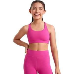 imageCRZ YOGA Girls Butterluxe Training Bra  Strappy Scoop Neck for Teens Kids Yoga Sports Comfort Dance Crop TopHibiscus Purple