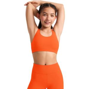 imageCRZ YOGA Girls Butterluxe Training Bra  Strappy Scoop Neck for Teens Kids Yoga Sports Comfort Dance Crop TopNeon Orange