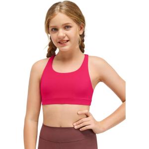 imageCRZ YOGA Girls Butterluxe Training Bra  Strappy Scoop Neck for Teens Kids Yoga Sports Comfort Dance Crop TopViva Magenta
