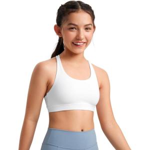 imageCRZ YOGA Girls Butterluxe Training Bra  Strappy Scoop Neck for Teens Kids Yoga Sports Comfort Dance Crop TopWhite