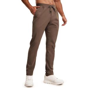 imageCRZ YOGA 4Way Stretch Athletic Pants for Men 30quot Workout Lounge Casual Work Jogger with Zip PocketDark Olive Brown