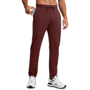 imageCRZ YOGA 4Way Stretch Athletic Pants for Men 30quot Workout Lounge Casual Work Jogger with Zip PocketDark Red