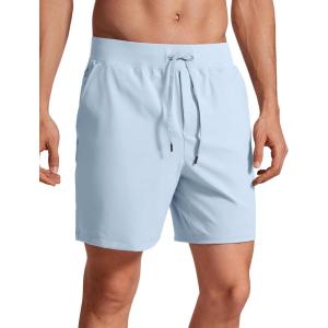 imageCRZ YOGA Mens FourWay Stretch Workout Shorts  7 Soft Durable for Casual Athletic with PocketsChambray Blue
