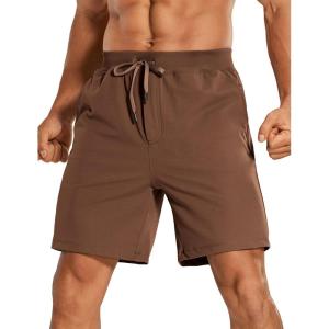 imageCRZ YOGA Mens FourWay Stretch Workout Shorts  7 Soft Durable for Casual Athletic with PocketsDark Brown