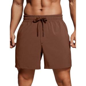 imageCRZ YOGA Mens Linerless Workout Shorts  5 Lightweight Quick Dry for Running Sports Athletic Gym with PocketsCoffee Brown