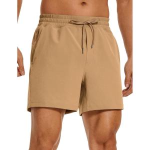 imageCRZ YOGA Mens Linerless Workout Shorts  5 Lightweight Quick Dry for Running Sports Athletic Gym with PocketsKhaki Sand
