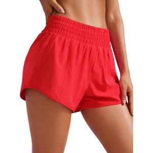 imageCRZ YOGA High Waisted Running Shorts for Women 25quot  Mesh Liner Quick Dry for Sport Athletic Workout with Zipper PocketDeep Red