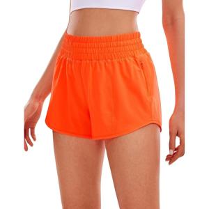 imageCRZ YOGA High Waisted Running Shorts for Women 25quot  Mesh Liner Quick Dry for Sport Athletic Workout with Zipper PocketNeon Orange