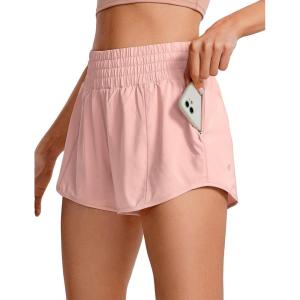imageCRZ YOGA High Waisted Running Shorts for Women 25quot  Mesh Liner Quick Dry for Sport Athletic Workout with Zipper PocketPuff Pink