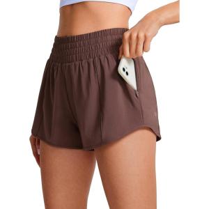 imageCRZ YOGA High Waisted Running Shorts for Women 25quot  Mesh Liner Quick Dry for Sport Athletic Workout with Zipper PocketTaupe